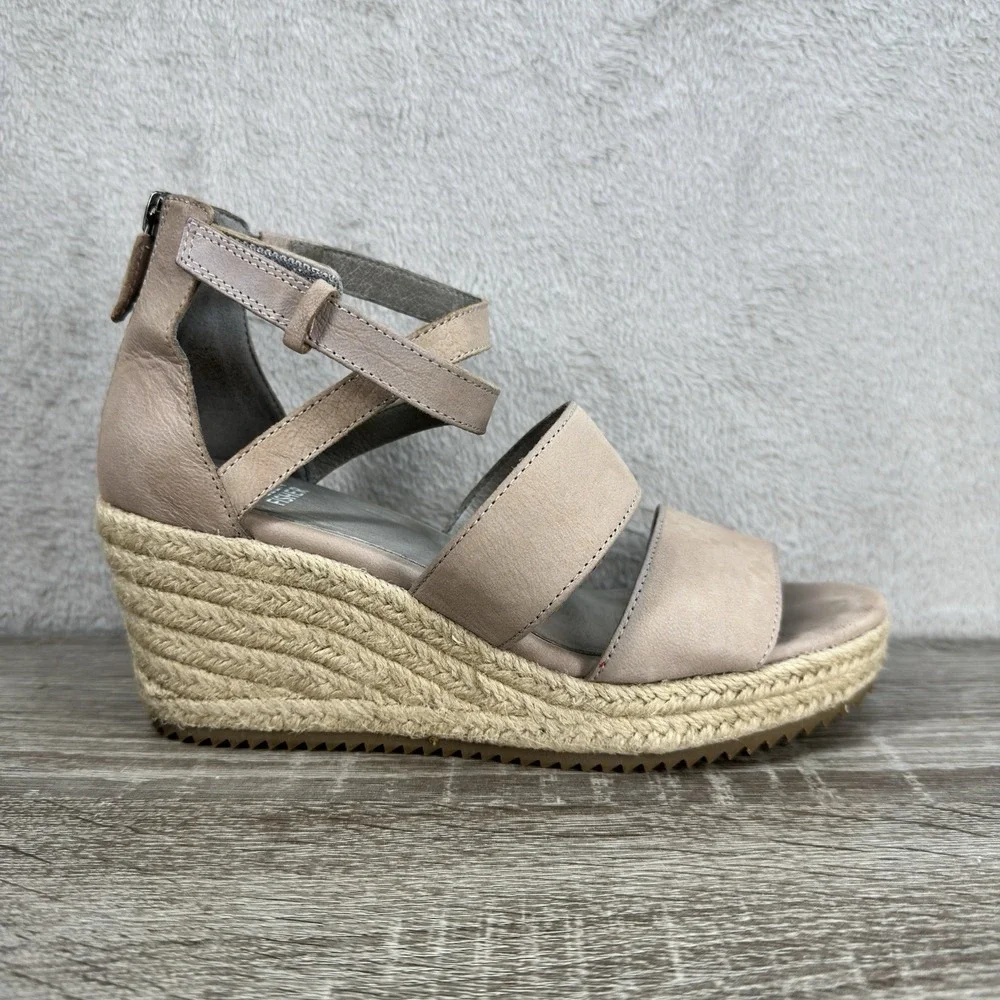 Eileen Fisher Wali Espadrille‎ Wedge Sandal Women's 6 Latte Beige Leather Resort